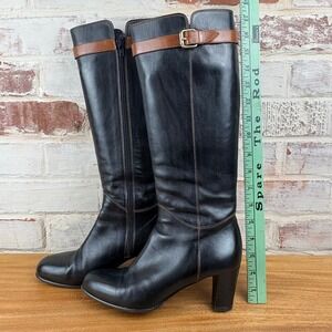 Quercioli Firenze Black Leather Knee High Boots Size 37 Made In Italy